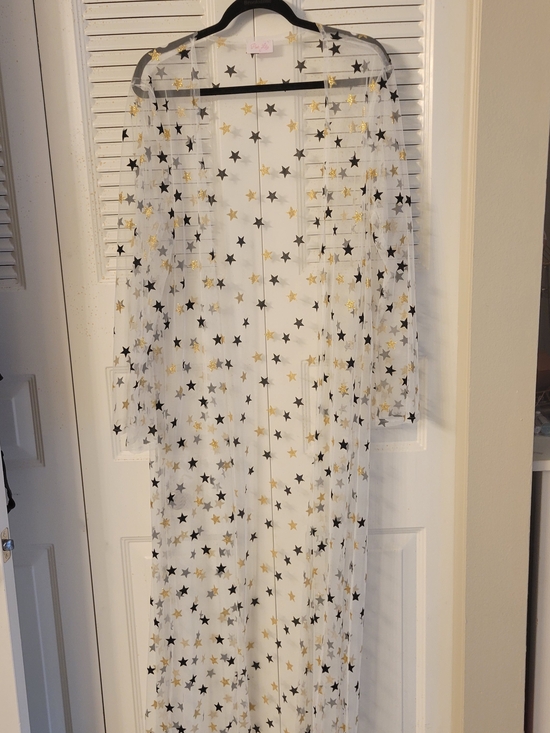 Pink Lily Other - Sheer Star-Print Duster - Black & Gold Stars